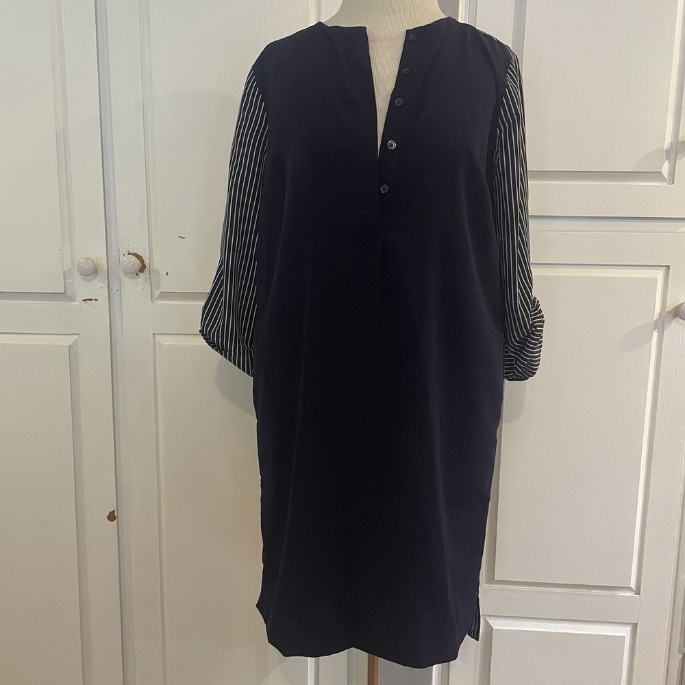 Talbots Size Small Solid Front Pinstripe Back Navy‎ Dress Size Small